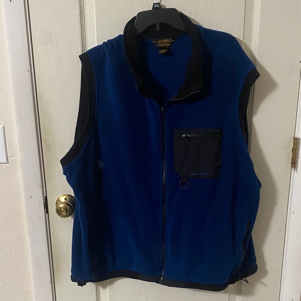 Eddie Bauer Men's Full zip  polartec Fleece Vest with pocket Navy Blue XXL